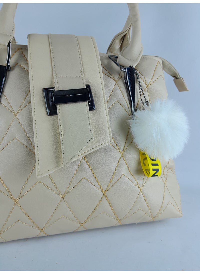 Women's beige leather handbag with internal compartments to accommodate all your belongings - Image 4