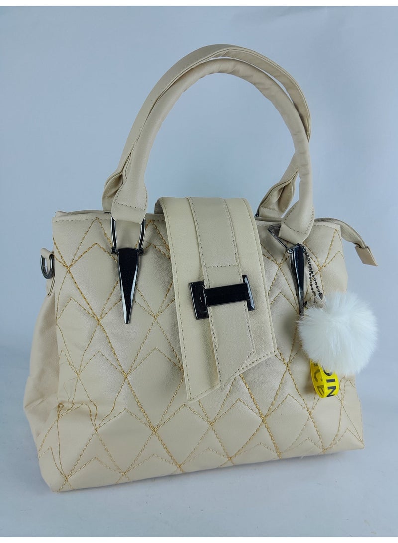 Women's beige leather handbag with internal compartments to accommodate all your belongings - Image 1