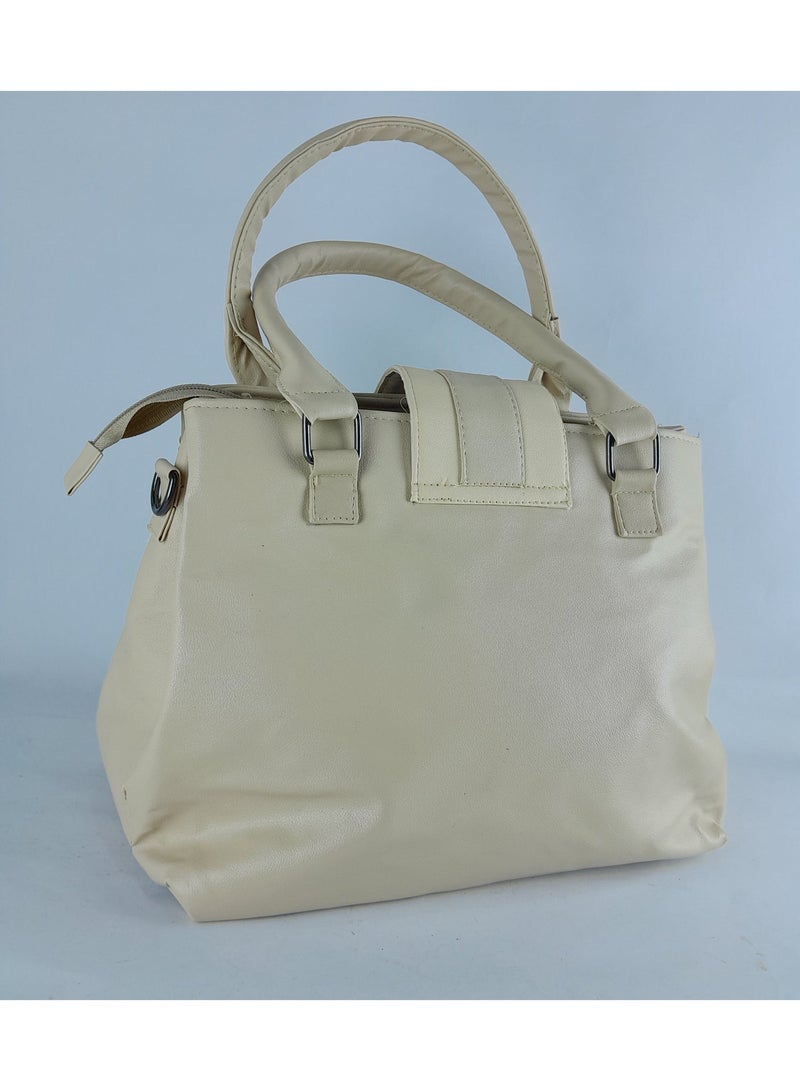 Women's beige leather handbag with internal compartments to accommodate all your belongings - Image 2