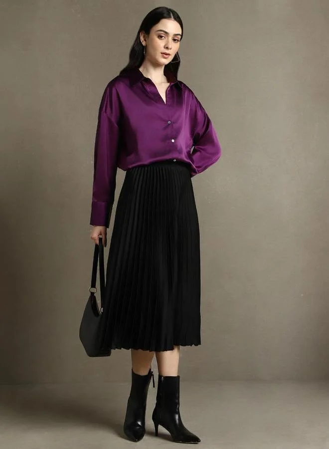 Dennis Lingo Purple Satin Relaxed Fit Shirt