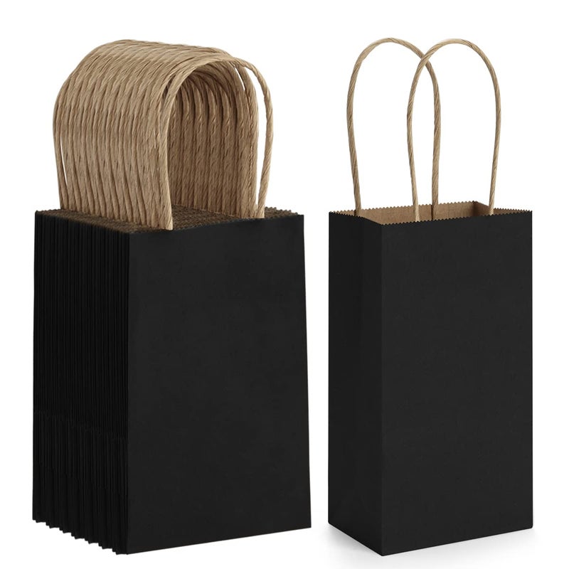 BagDream 100 Pack 35x24x67 Inches Mini Gift Party Favor Bags Small Kraft Black Gift Bags with Handles Bulk Recyclable Paper Sacks