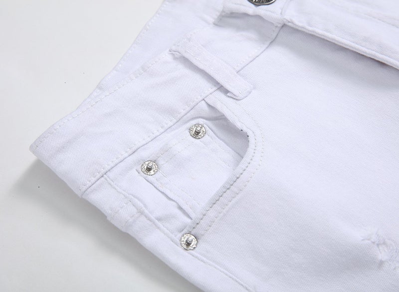 FREDD MARSHALL Boy's White Slim Fit Skinny Jeans Ripped Elastic Waist Pants with Zipper for Kids,White,10 Slim - Image 3