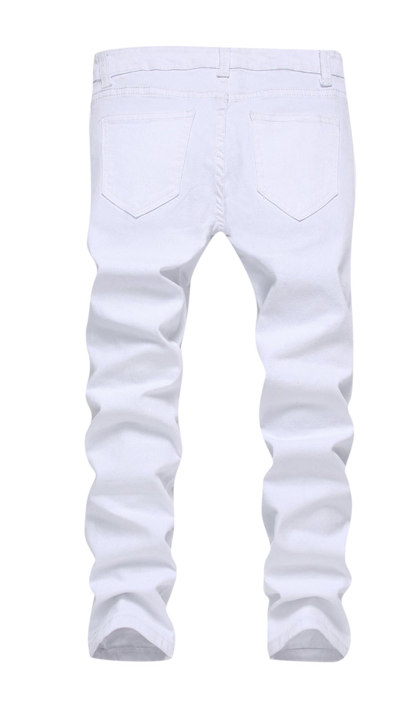 FREDD MARSHALL Boy's White Slim Fit Skinny Jeans Ripped Elastic Waist Pants with Zipper for Kids,White,10 Slim - Image 2