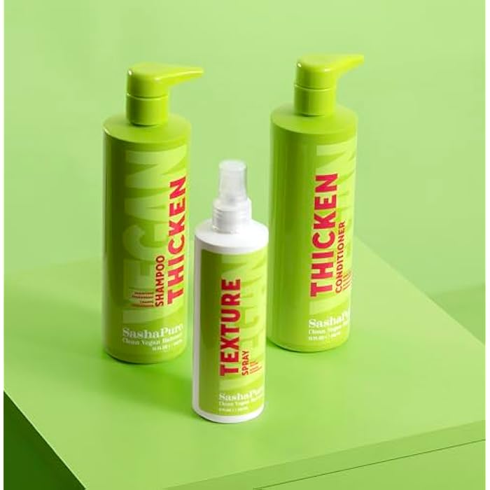 SashaPure Thicken Shampoo, Conditioner and Texture Spray Bundle, Vegan Haircare with Organic Sacha Inchi Oil, Brazilian Babassu Oil, Jojoba Oil, Volume Boosting, 3 Piece Set - Image 5