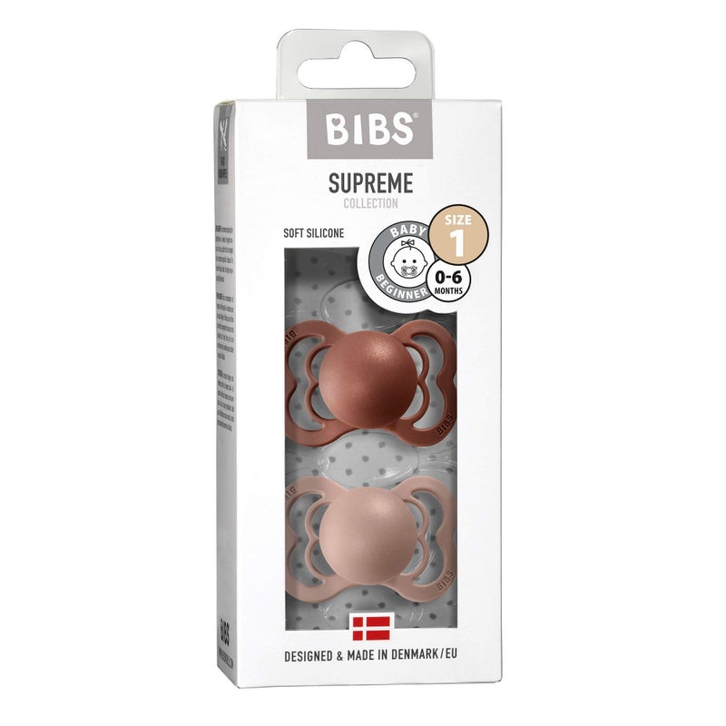 BIBS Pacifiers - Supreme Collection | Symmetrical Nipple | Silicone | Made in Denmark | Set of 2 Woodchuck/Blush Color Premium Soothers | Size 0-6 Months - Image 3