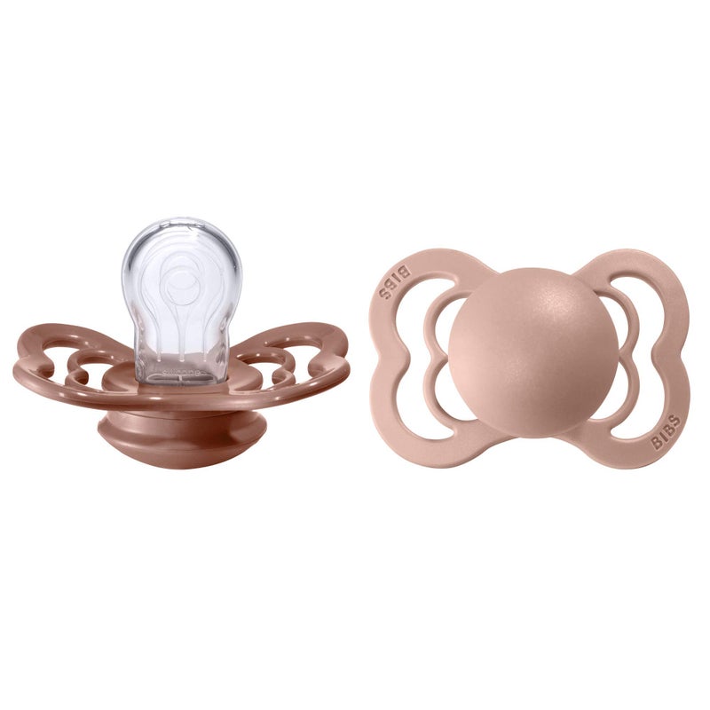 BIBS Pacifiers - Supreme Collection | Symmetrical Nipple | Silicone | Made in Denmark | Set of 2 Woodchuck/Blush Color Premium Soothers | Size 0-6 Months - Image 1