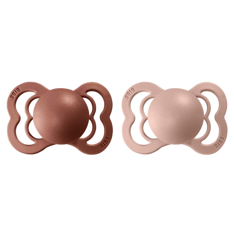 BIBS Pacifiers - Supreme Collection | Symmetrical Nipple | Silicone | Made in Denmark | Set of 2 Woodchuck/Blush Color Premium Soothers | Size 0-6 Months - Image 2