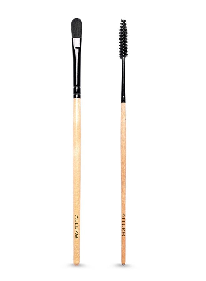 Allure Classic Mascara and Pan Cake Makeup Brushes Combo, 2 Pieces, Synthetic Fiber, Wooden Handle, Professional Application Tools for Women - Image 1