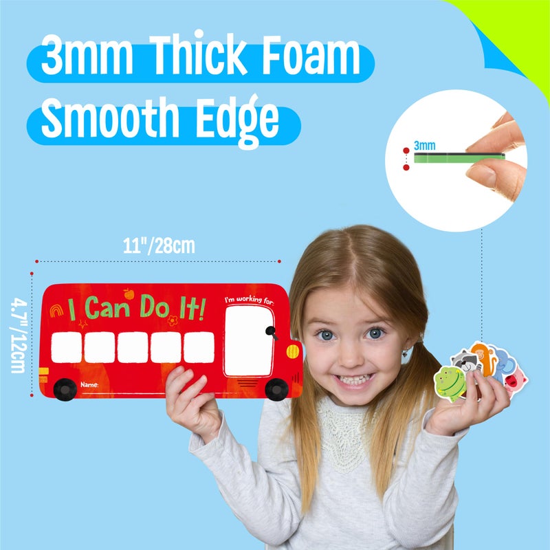 SpriteGru â€œI CAN DO ITâ€ Token Board,Magnetic Reward Chart with 26 Animal Magnets, Red Bus Reward Chart for Kids, Incentive Positive Chart for Good Behavior and Responsibility, Great for Toddlers, Kids, Students - Image 3