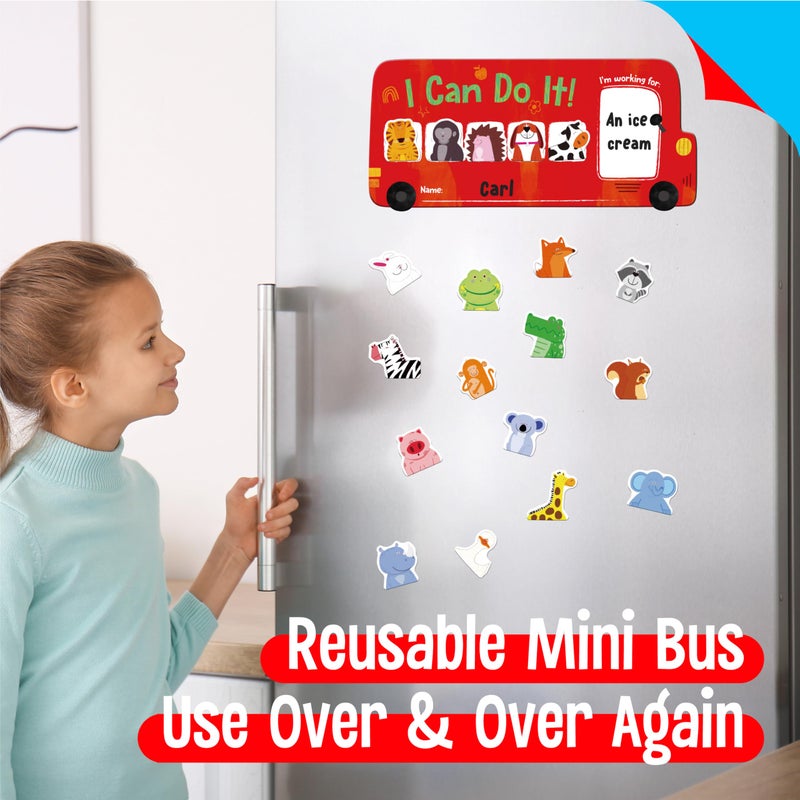 SpriteGru â€œI CAN DO ITâ€ Token Board,Magnetic Reward Chart with 26 Animal Magnets, Red Bus Reward Chart for Kids, Incentive Positive Chart for Good Behavior and Responsibility, Great for Toddlers, Kids, Students - Image 5