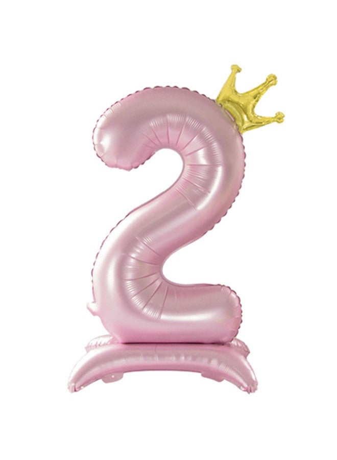 Tellpet Crown Pink Number 2 Balloon With Base For Girls 2Nd Birthday Party Decoration - Image 1