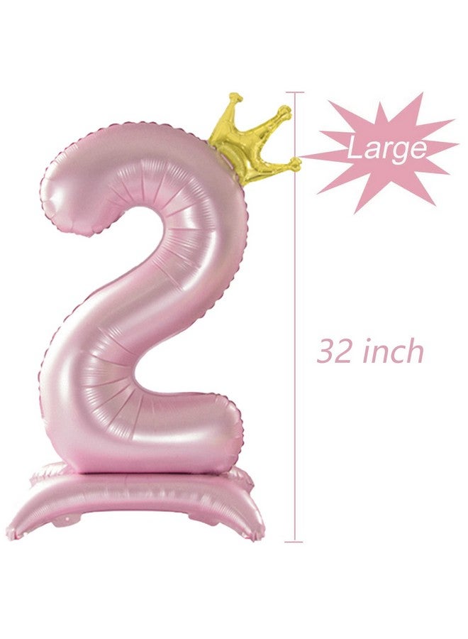 Tellpet Crown Pink Number 2 Balloon With Base For Girls 2Nd Birthday Party Decoration - Image 3