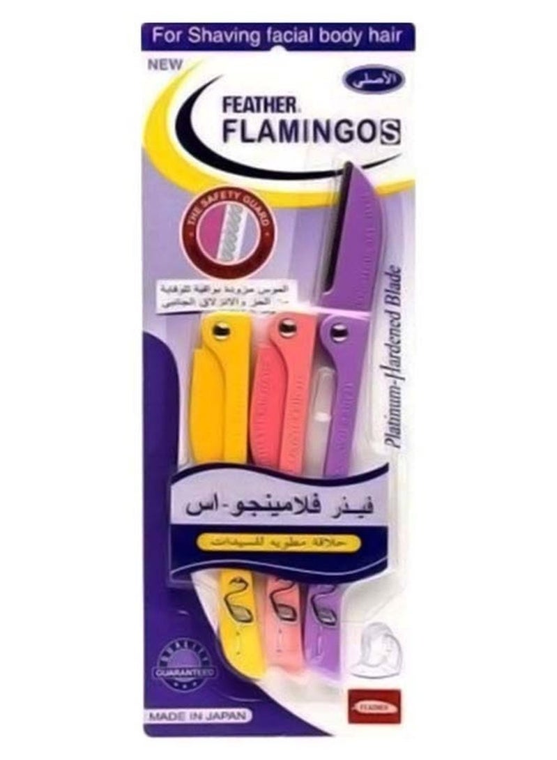 Feather Flamingos 3-Piece Flamingos Ladies Razor For Facial And Body Hair Yellow/Pink/Purple Makeup Tool - Image 2