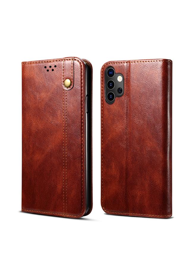 S-TOP Case For Samsung Galaxy A32 5G Simple Wax Crazy Horse Texture Horizontal Flip Leather Case with Card Slots & Wallet - Image 1