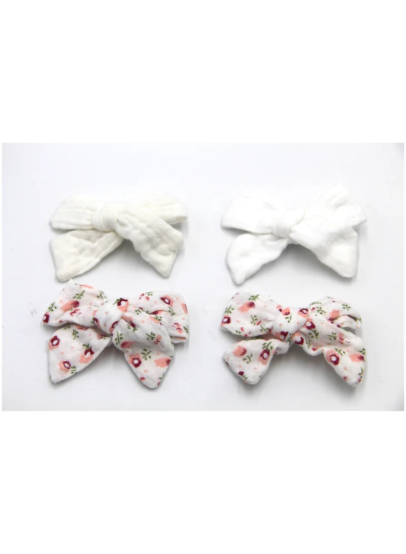دىدانيالا Adella Ribbon Bow Clip Set For Babies and Girls - White & Floral
