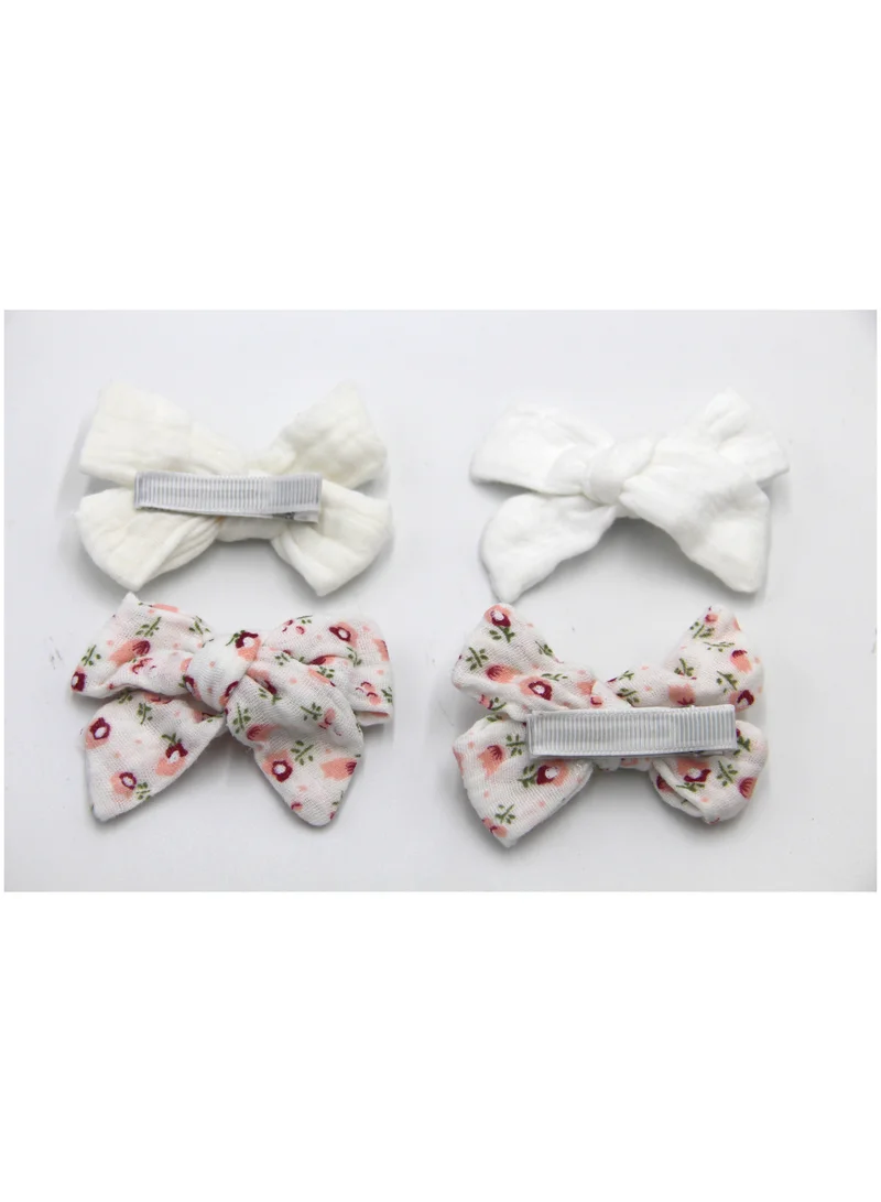 دىدانيالا Adella Ribbon Bow Clip Set For Babies and Girls - White & Floral