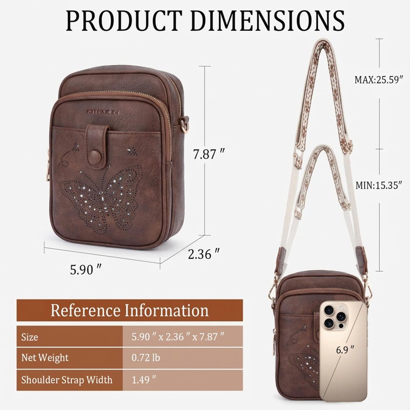 KITEVIUN Crossbody Purse for Women Leather Crossbody Bags Small Shoulder Handbags Cell Phone Wallet with Adjustable Strap & Card Slots - Image 3