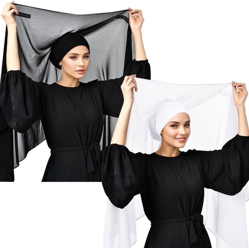2-Piece Instant Hijab Set with Magnetic Chiffon Scarf and Attached Undercap - Image 1