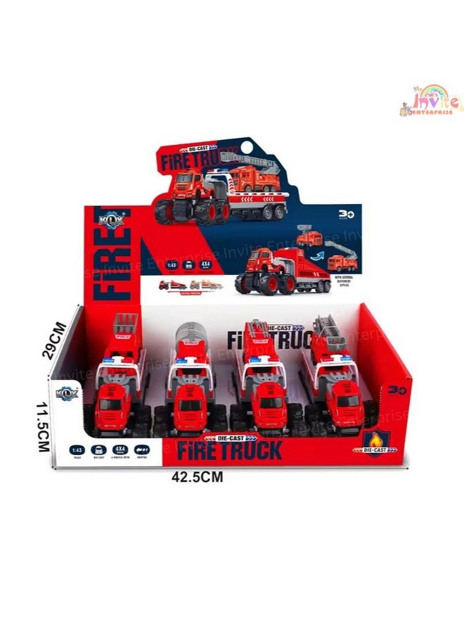 Invite Enterprise 1:43 4WD Diecast Fire Engine Model Big Truck Toys with Friction Powered Car Vehicle Toy Gifts for Boys and Girls (4 Design Truck = Sent Any 1 Design Truck) - Image 4
