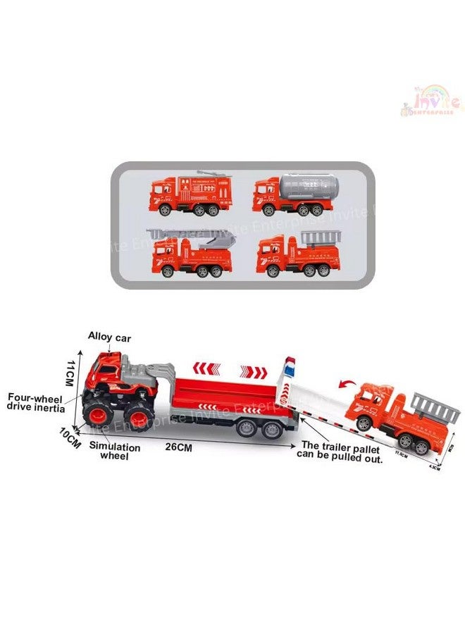 Invite Enterprise 1:43 4WD Diecast Fire Engine Model Big Truck Toys with Friction Powered Car Vehicle Toy Gifts for Boys and Girls (4 Design Truck = Sent Any 1 Design Truck) - Image 5