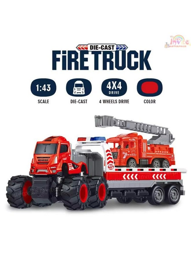 Invite Enterprise 1:43 4WD Diecast Fire Engine Model Big Truck Toys with Friction Powered Car Vehicle Toy Gifts for Boys and Girls (4 Design Truck = Sent Any 1 Design Truck) - Image 2