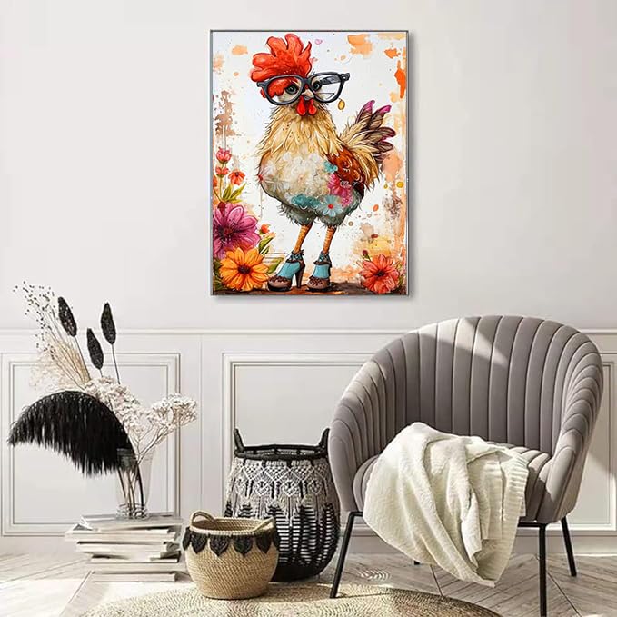 Ekuxom Chicken Diamond Art Kits for Adults, Diamond Painting Kits for Adults, Full Drill Round Funny Diamond Painting Chicken Kits Wall Art Decor 12x16inch - Image 5