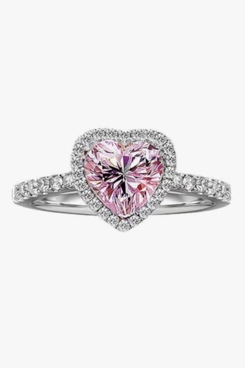 Luxuria Halo Heart Engagement Rings for Women, 2CT Pink Cubic Zirconia Wedding Band Ring for Anniversary Valentine's Day Gift  - Image 1