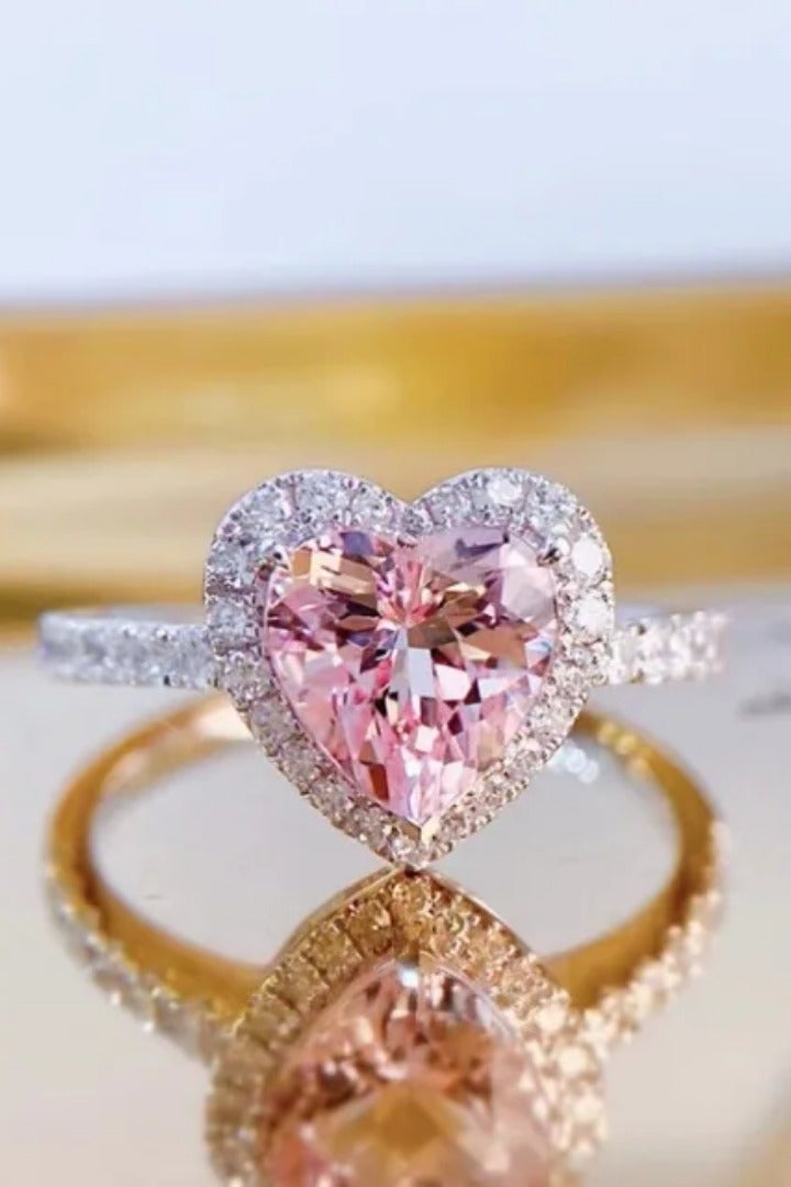 Luxuria Halo Heart Engagement Rings for Women, 2CT Pink Cubic Zirconia Wedding Band Ring for Anniversary Valentine's Day Gift  - Image 4