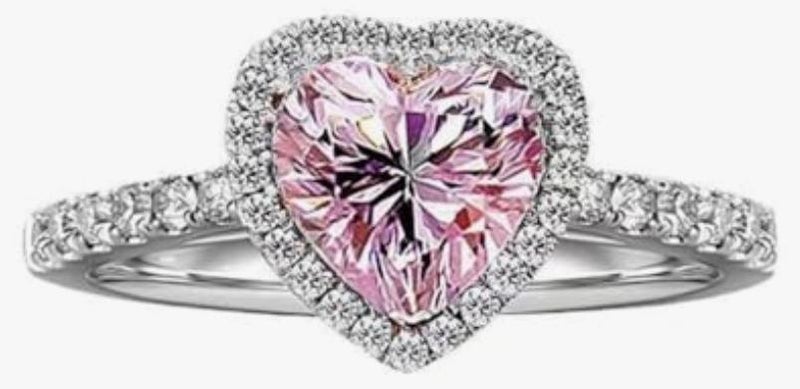 Luxuria Halo Heart Engagement Rings for Women, 2CT Pink Cubic Zirconia Wedding Band Ring for Anniversary Valentine's Day Gift - Image 1