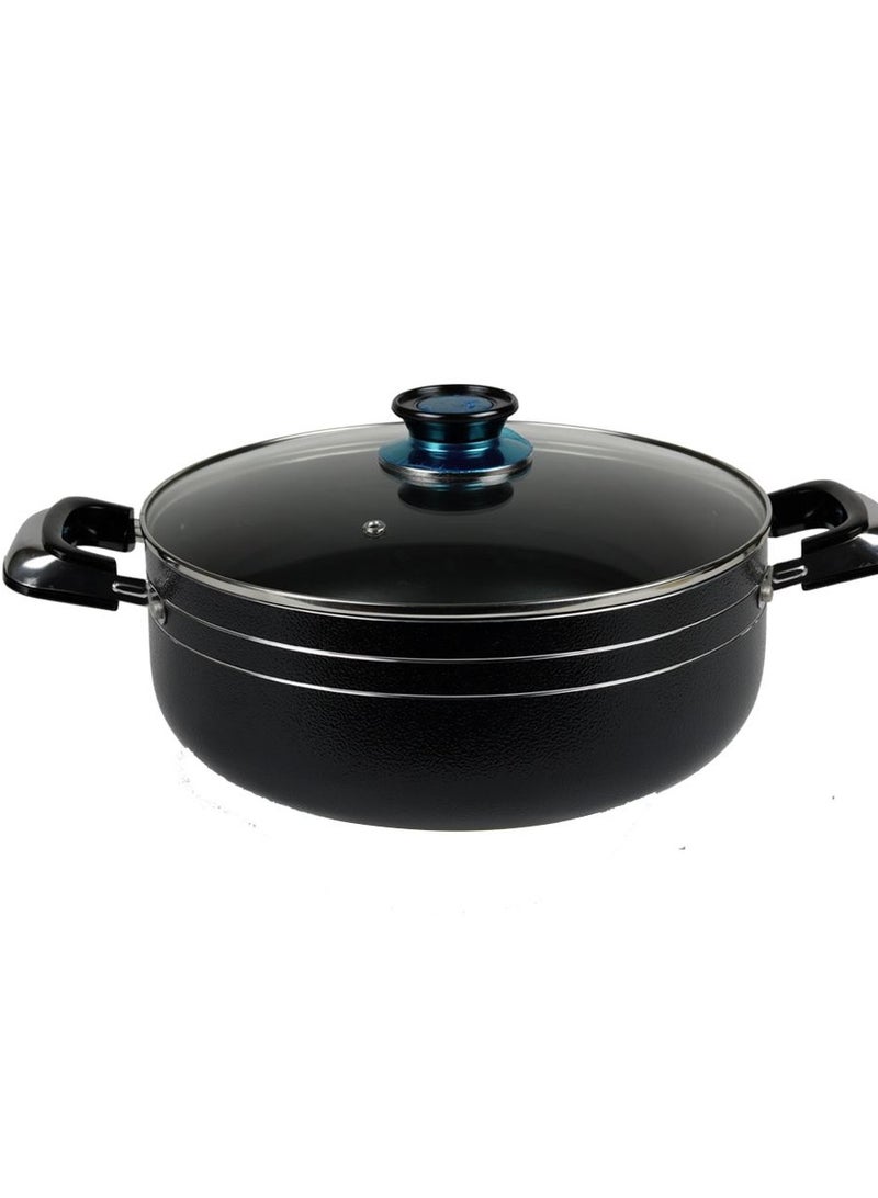KAWASHI Aluminium Dutch Oven Cooking  With Glass Lid Black/Sliver 32CM  - Image 1