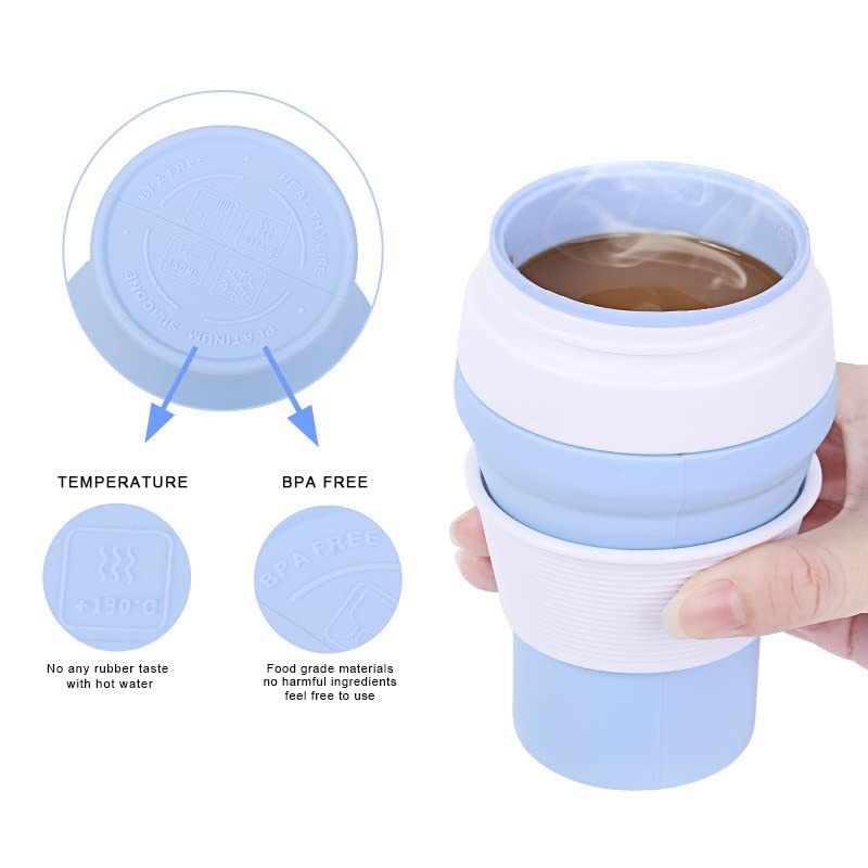 MINNESOTA BPA Free Food Grade Silicone Collapsible Foldable Portable Tea Coffee Water Thermos Travel Mug Cup, Heat Insulated for Hot and Cold, Foldable Cup with Lid, 350ML - Multicolor - Image 5