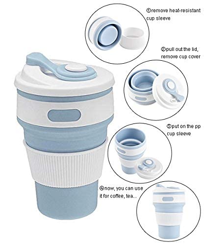 MINNESOTA BPA Free Food Grade Silicone Collapsible Foldable Portable Tea Coffee Water Thermos Travel Mug Cup, Heat Insulated for Hot and Cold, Foldable Cup with Lid, 350ML - Multicolor - Image 4