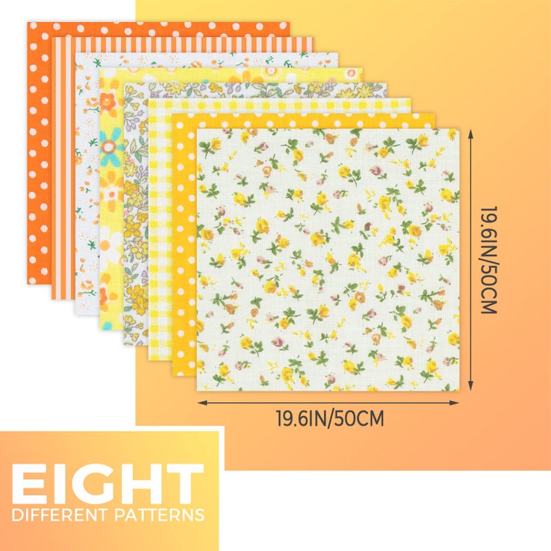 Aubliss 8Pcs Fat Quarter Fabric Bundles (100% Cotton - 20 X 20 / 50Cm X 50Cm) Quilting Cotton Craft Fabric Pre-Cut Squares Sheets For Patchwork Sewing Quilting Crafting - Image 2
