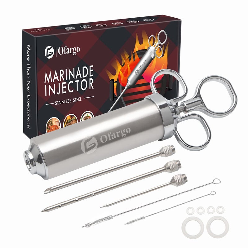 Ofargo Ofargo Meat Injector  3 Needles for Smoking Meats Beef Turkey 2Oz Marinade Injector Syringe User Manual Included