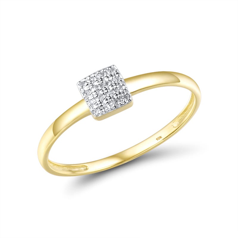 Santuzza 10K Yellow Solid Gold Square Shape Genuine Diamond Simple Dainty Ring for Women (6) - Image 1