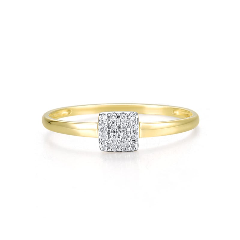 Santuzza 10K Yellow Solid Gold Square Shape Genuine Diamond Simple Dainty Ring for Women (6) - Image 2
