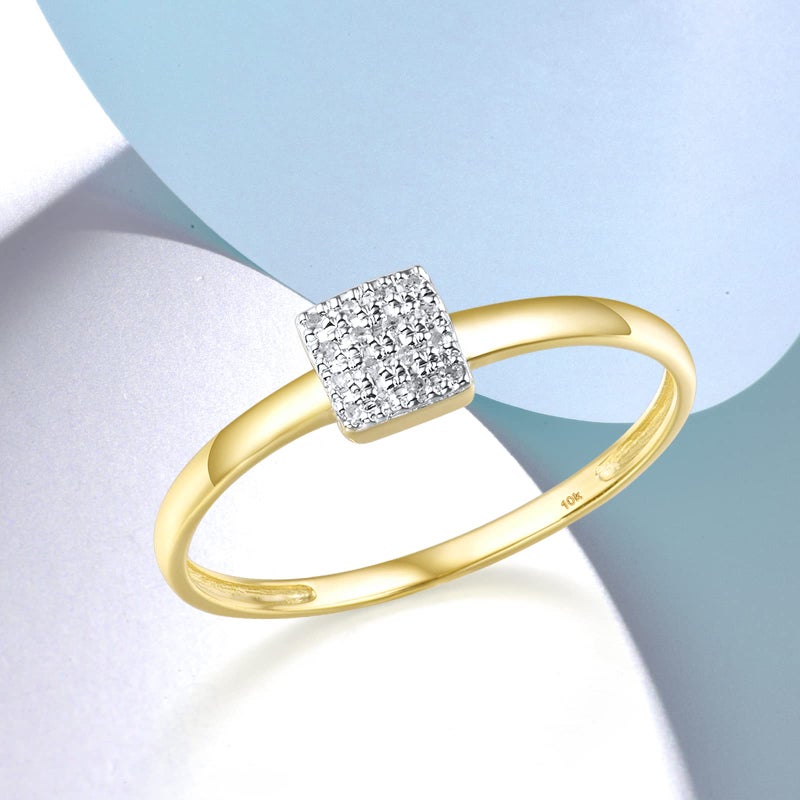 Santuzza 10K Yellow Solid Gold Square Shape Genuine Diamond Simple Dainty Ring for Women (6) - Image 3
