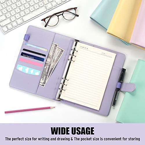 Sooez A5 Notebook Photocard Binder, 6 Ring Planner, Stylish Loose Leaf Personal Organizer Cover with Magnetic Buckle, PU Leather Binder Women with Macaron Colors (Mint Green) - Image 5