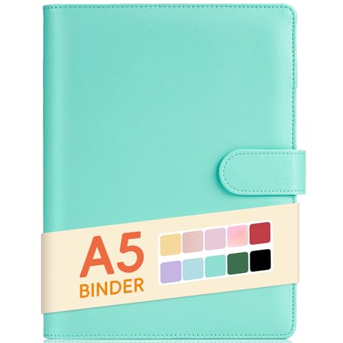 Sooez A5 Notebook Photocard Binder, 6 Ring Planner, Stylish Loose Leaf Personal Organizer Cover with Magnetic Buckle, PU Leather Binder Women with Macaron Colors (Mint Green) - Image 1