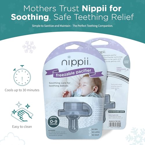 Nippii Freezable Pacifier for Baby Teething Relief - Safe Infant Teether with Cooling Effect - Easy to Clean, Medical Grade Soft Silicone - BPA Free - for Babies 0-9 Months - Made in USA - Image 2