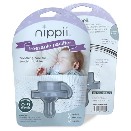 Nippii Freezable Pacifier for Baby Teething Relief - Safe Infant Teether with Cooling Effect - Easy to Clean, Medical Grade Soft Silicone - BPA Free - for Babies 0-9 Months - Made in USA - Image 1