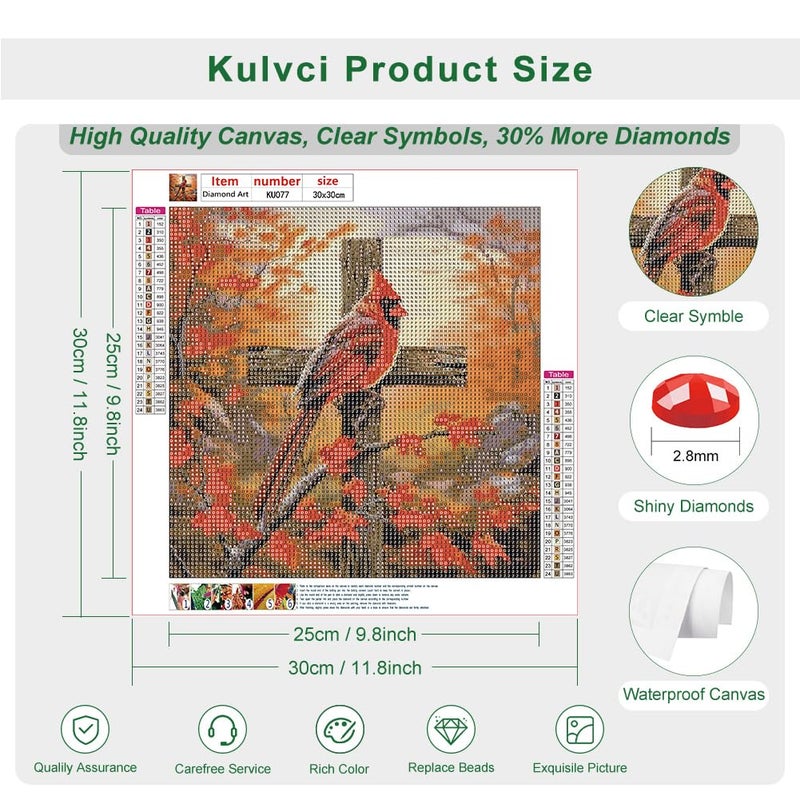 Kulvci Cardinal Cross Diamond Painting Kits for Adults, Round Full Drill Diamond Art Kits, 5D DIY Diamonds Crafts for Home Wall Decoration Gifts 12Ã—12Inch - Image 4