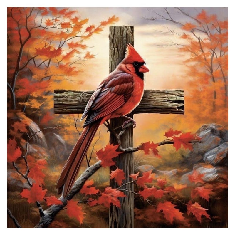 Kulvci Cardinal Cross Diamond Painting Kits for Adults, Round Full Drill Diamond Art Kits, 5D DIY Diamonds Crafts for Home Wall Decoration Gifts 12Ã—12Inch - Image 1