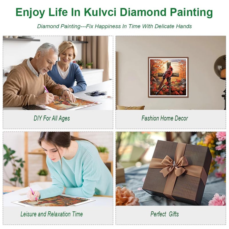 Kulvci Cardinal Cross Diamond Painting Kits for Adults, Round Full Drill Diamond Art Kits, 5D DIY Diamonds Crafts for Home Wall Decoration Gifts 12Ã—12Inch - Image 3