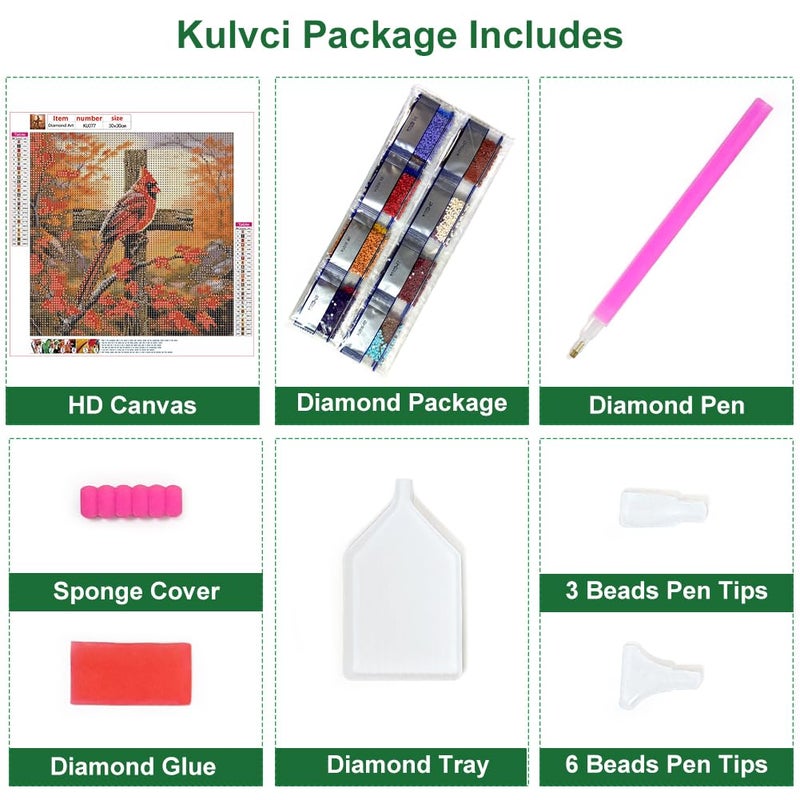 Kulvci Cardinal Cross Diamond Painting Kits for Adults, Round Full Drill Diamond Art Kits, 5D DIY Diamonds Crafts for Home Wall Decoration Gifts 12Ã—12Inch - Image 5