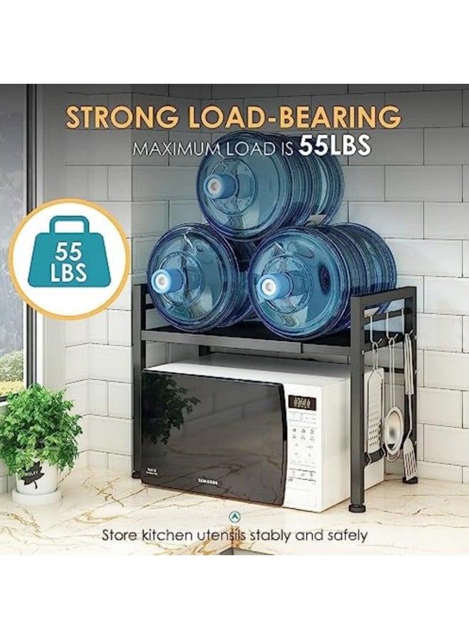 GGEROU رف فرن الميكروويف قابل للتمديد، رف الميكروويف/محمصة الخبز، حامل عالي التحمل، منظم سطح طاولة المطبخ، ارتفاع وطول قابلان للتعديل، طبقة واحدة مع 6 خطافات، سعة وزن 55 رطلاً - Image 5