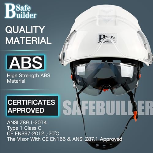SAFEBUILDER Safety Helmet Hard Hat with Visor Clear & Tinted Adjustable Vented ABS Work Helmet 6-Point Suspension ANSI Z89.1 Approved for Industrial (White Hat with Tinted & Clear Visor) - Image 3