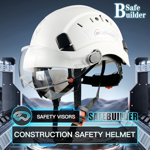 SAFEBUILDER Safety Helmet Hard Hat with Visor Clear & Tinted Adjustable Vented ABS Work Helmet 6-Point Suspension ANSI Z89.1 Approved for Industrial (White Hat with Tinted & Clear Visor) - Image 2