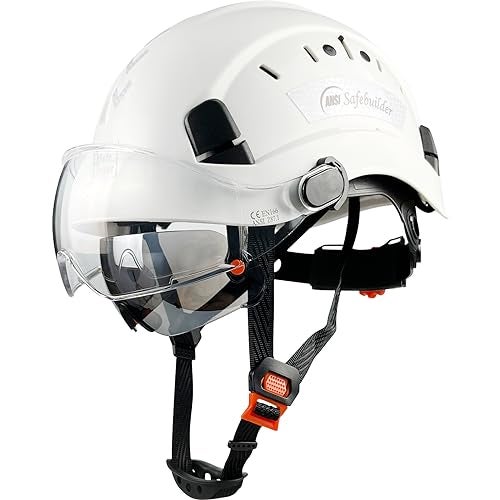 SAFEBUILDER Safety Helmet Hard Hat with Visor Clear & Tinted Adjustable Vented ABS Work Helmet 6-Point Suspension ANSI Z89.1 Approved for Industrial (White Hat with Tinted & Clear Visor) - Image 1