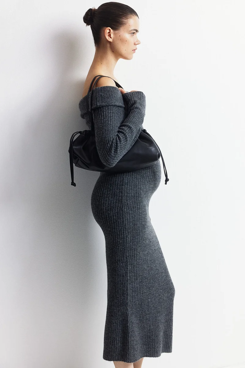 H&M Mama Rib-Knit Off-The-Shoulder Dress
